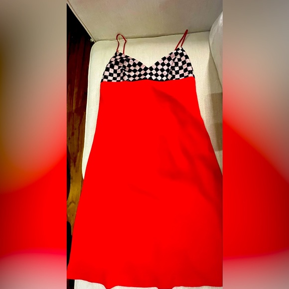 Vintage 90s black and white beaded embroidered top in red - Picture 1 of 1